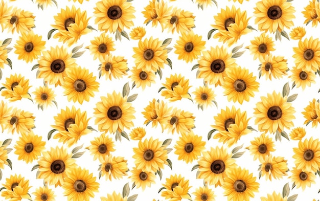 Sunflower Watercolor Seamless Pattern Background
