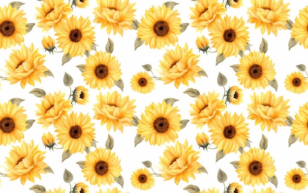 Sunflower Watercolor Seamless Pattern Background