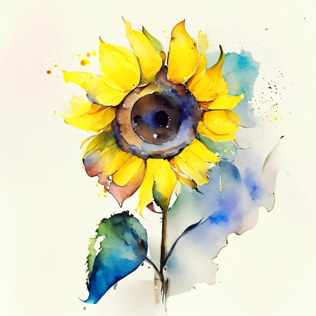 Sunflower Watercolor Vector Illustration Background