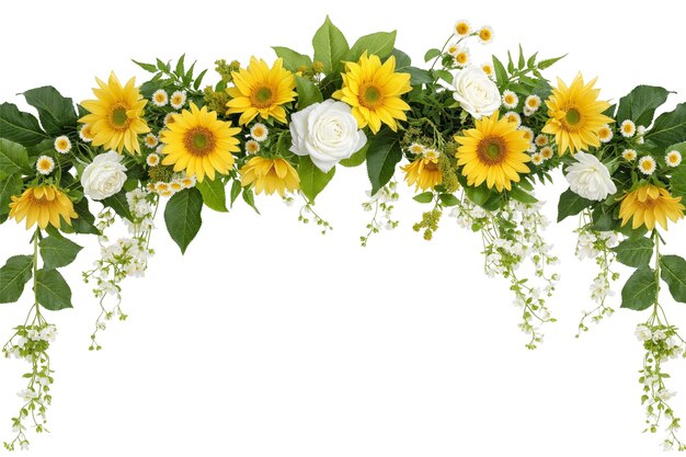 太陽の花と白いバラの花束の飾り