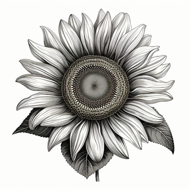 Foto un girasole con un disegno in bianco e nero generativo ai