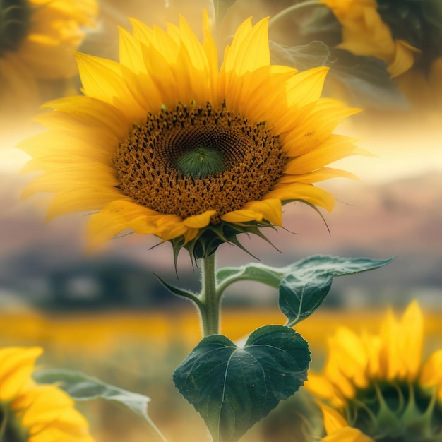 Sunflower With Blurred Out Landscape Background Infinite Seamless Backgrounds Generative AI