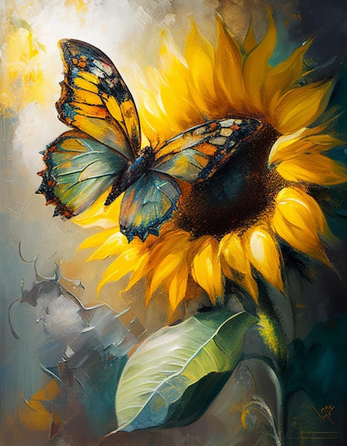 A sunflower with a butterfly on it