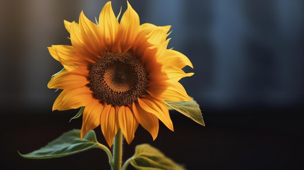 A sunflower with a dark background