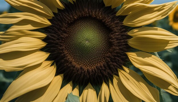 Photo a sunflower with a green center that says sunflowers