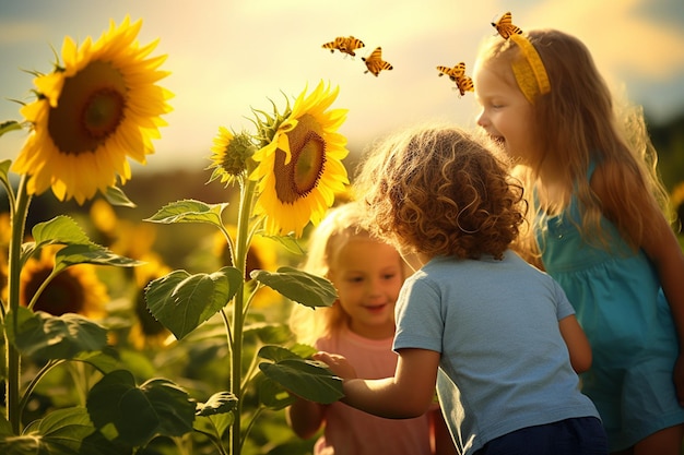 Foto girasole con un gruppo di persone che ballano