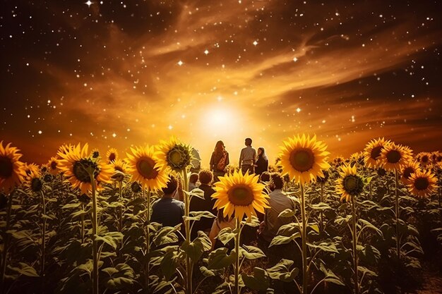 Foto girasole con un gruppo di persone che ballano