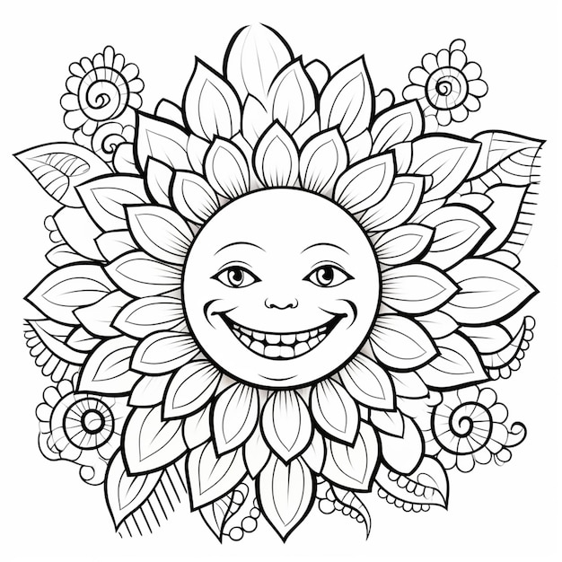 Photo a sunflower with a smiling face and leaves on it generative ai