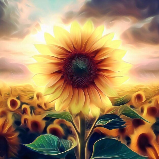 A sunflower with the sun behind it