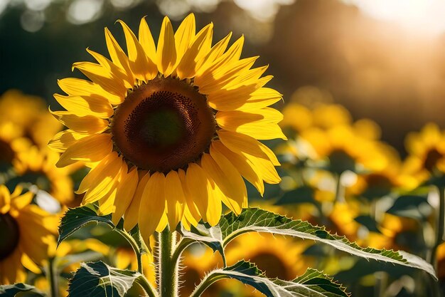 A sunflower with the sun behind it