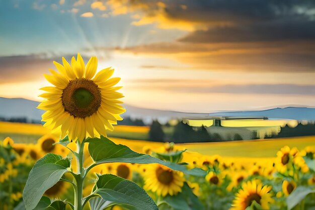 A sunflower with the sun behind it