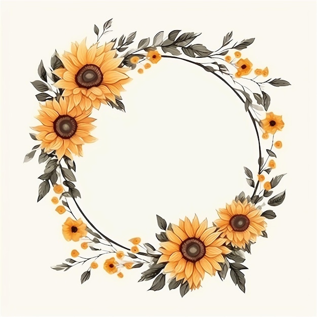 Photo sunflower wreath watercolor floral frame