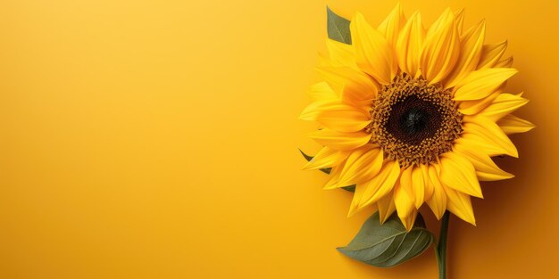 Sunflower on a yellow background space for text high quality photo generative ai