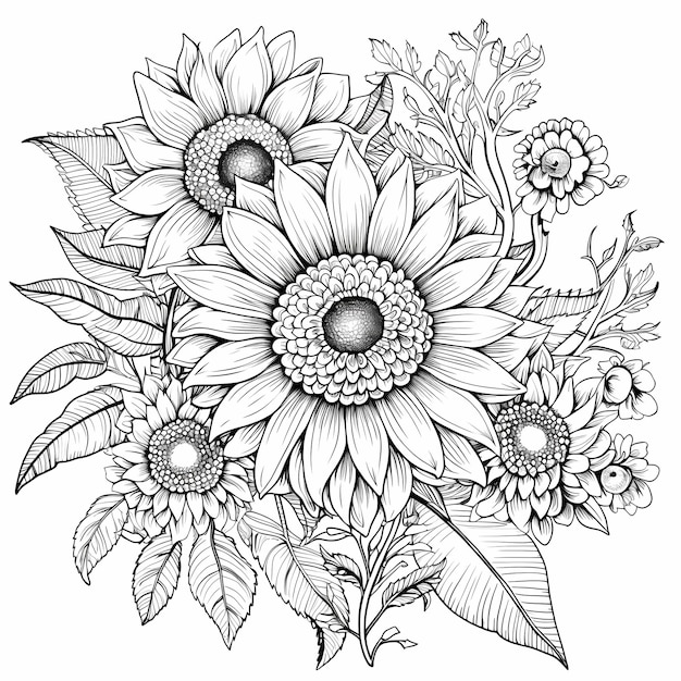 Краска для раскрашивания Sunflower Zen Intricate Zentangle Вдохновленная подсолнухами