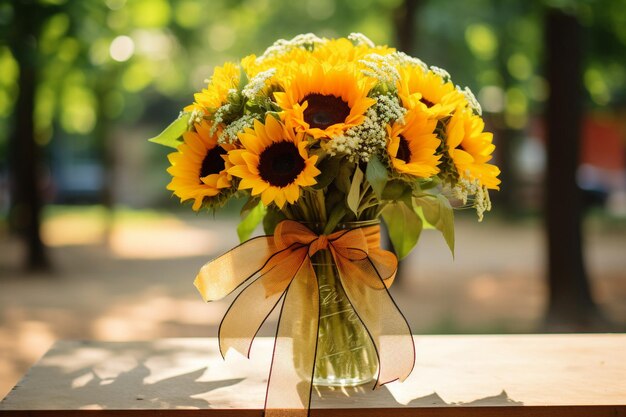 Photo sunflowers arranged in a vintage basket