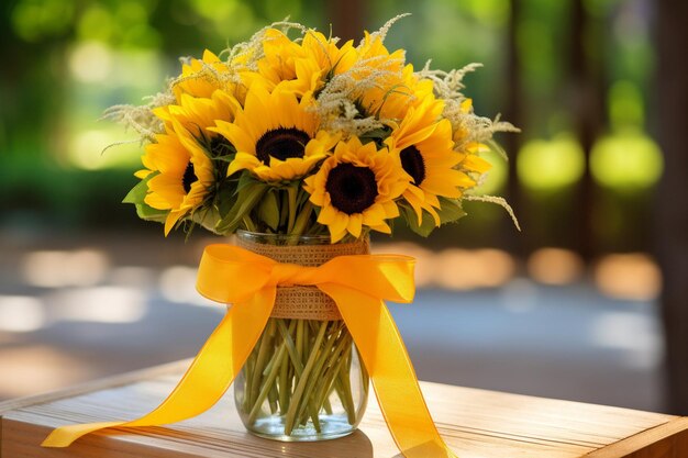 Photo sunflowers arranged in a vintage basket
