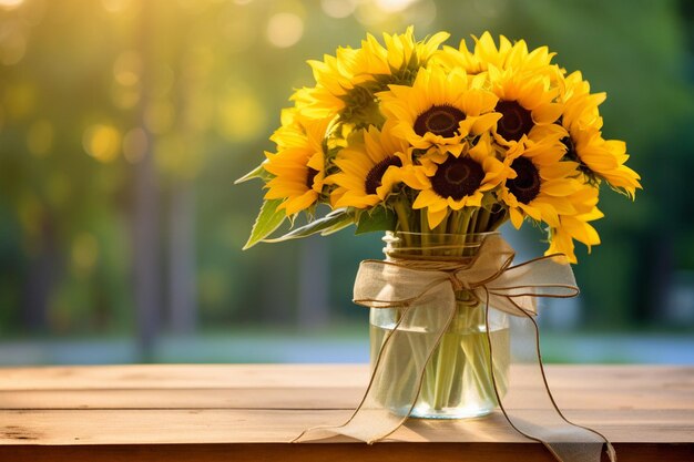 Photo sunflowers arranged in a vintage basket