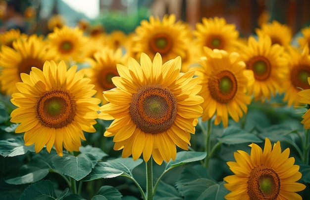 Sunflowers blooming in the garden