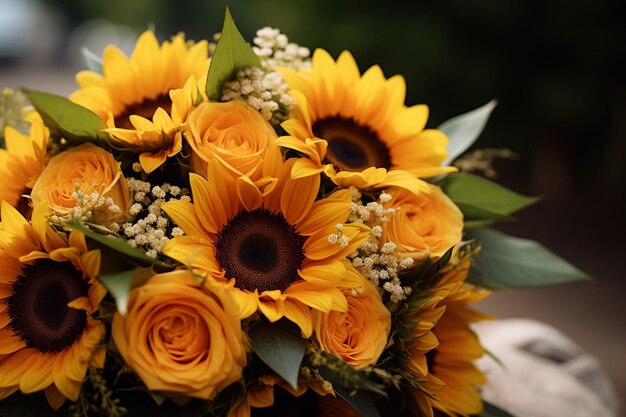 Sunflowers in a Bridal Bouquet