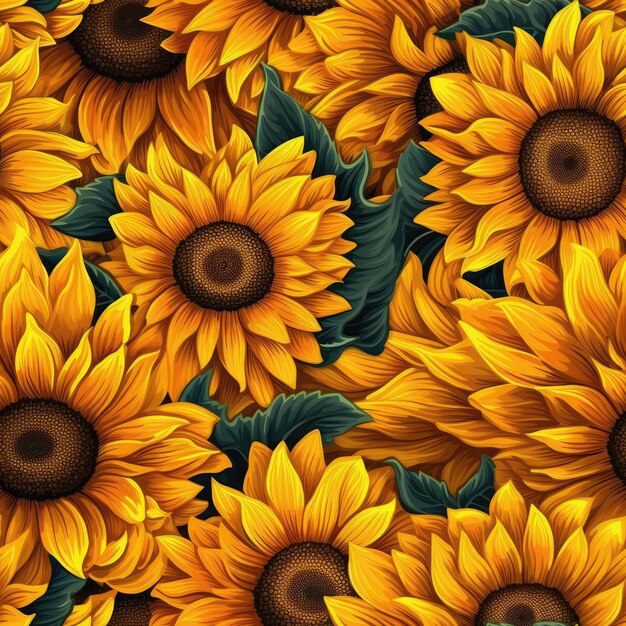 Sunflowers Closeup Background Seamless Background Generative AI