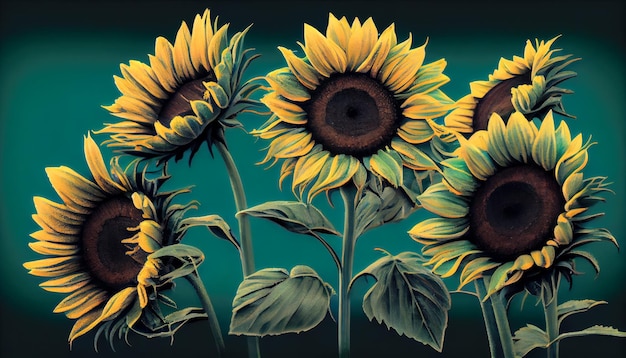 Sunflowers closeup Generative AI