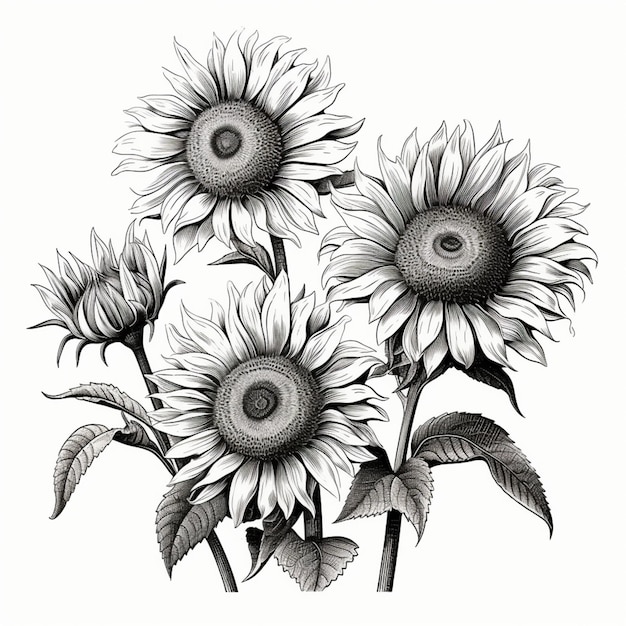 sunflowers drawing by artist and illustrator generative ai