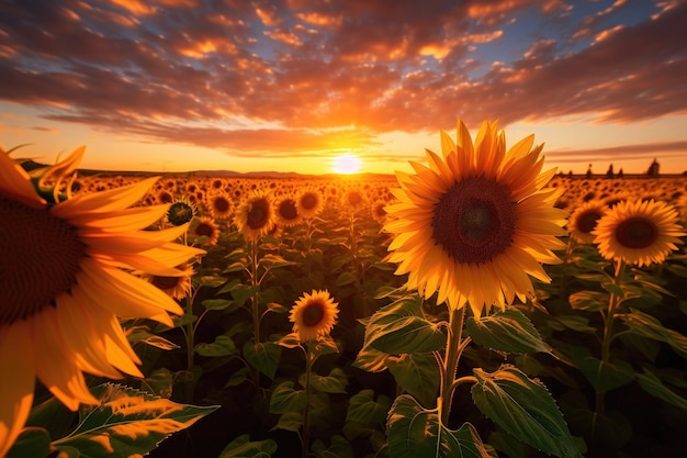 Sunflowers field sunrise landscape