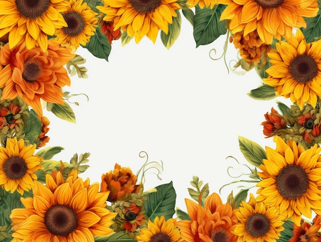 Sunflowers frame watercolor square