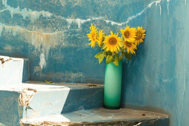 Sunflowers in a glass vase