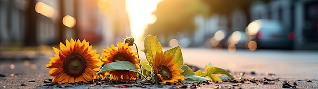 a sunflowers growing on the ground