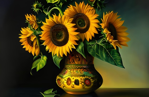 Sunflowers lovely canvas oil painting vases of sunflowers based on the gogh painting Photo AI Generated