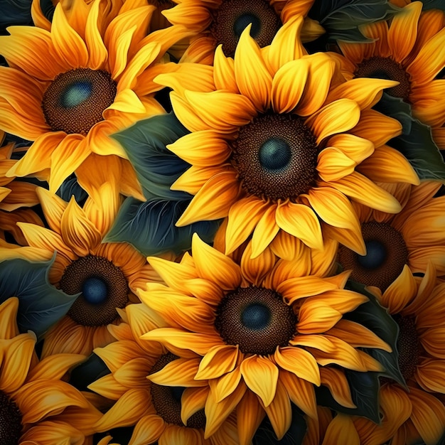 Sunflowers Realistic Pattern Illustration