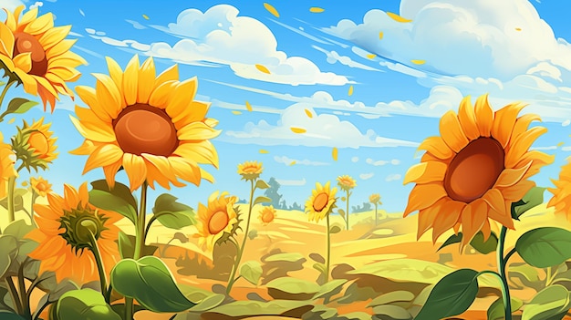 Sunflowers in a sunny field