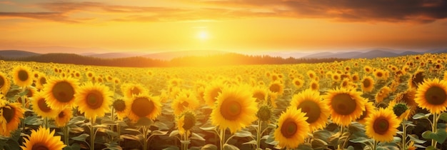 Sunflowers on sunset background