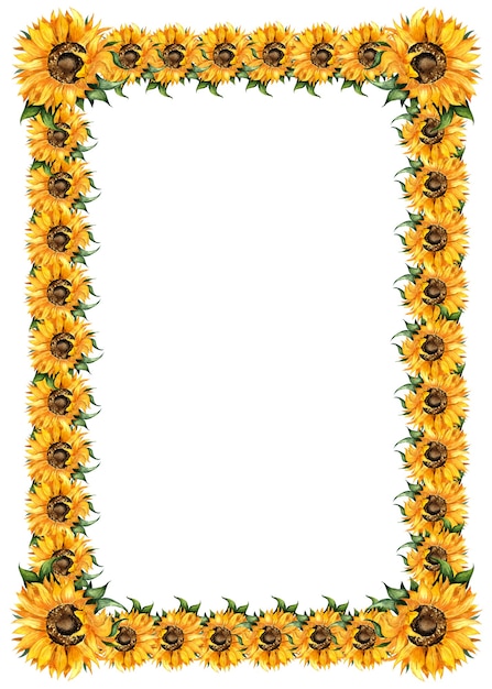 Sunflowers watercolor painting rectangular frame Autumn frame thanksgiving harvest festival