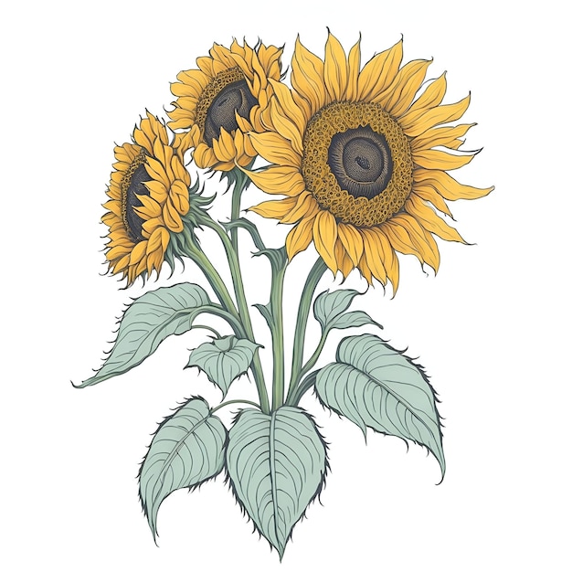 Sunflowers on a white background