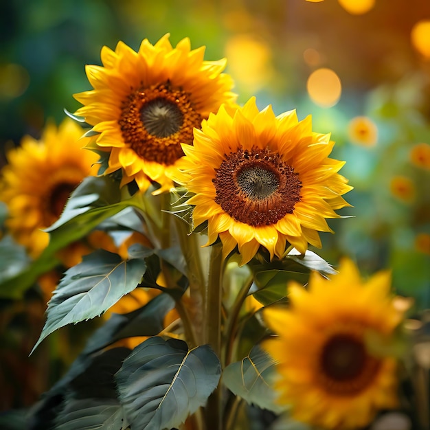 Sunflowers with bokeh shining background generative AI