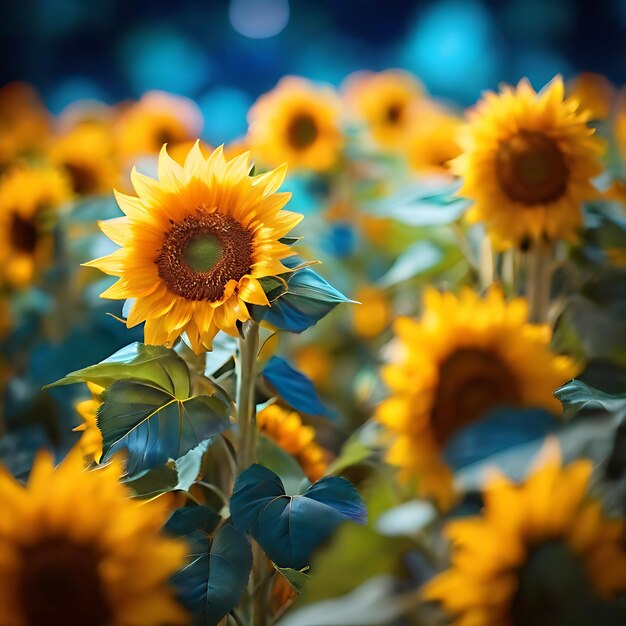 Sunflowers with bokeh shining background generative AI