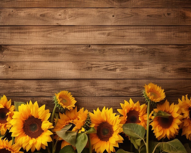 Sunflowers on a wooden background