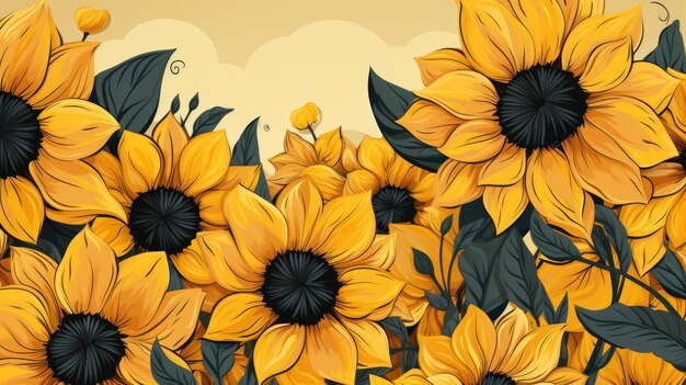 Sunflowers on a yellow background ai