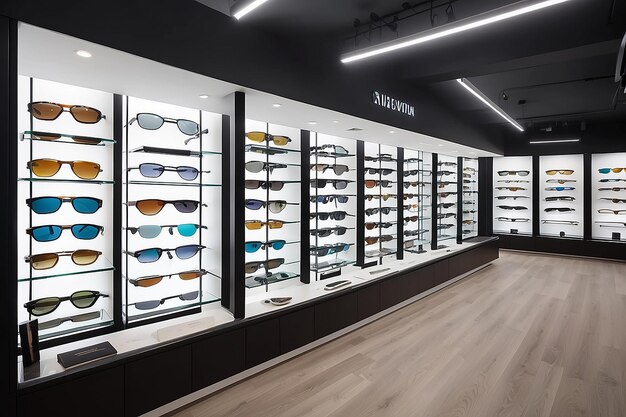 sunglass store glasses shelves