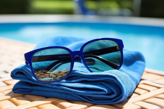 Photo sunglasses above the beach towel