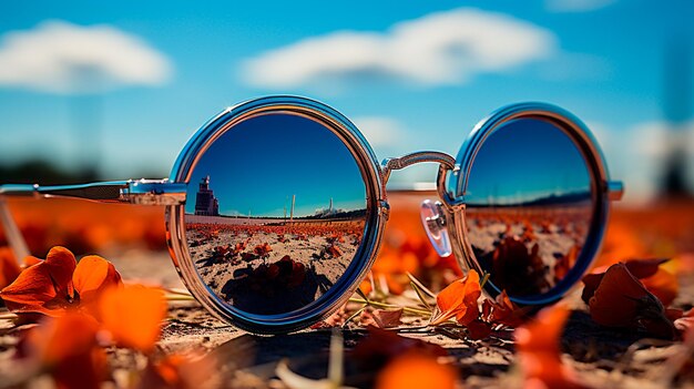 Foto occhiali da sole sulla spiaggia