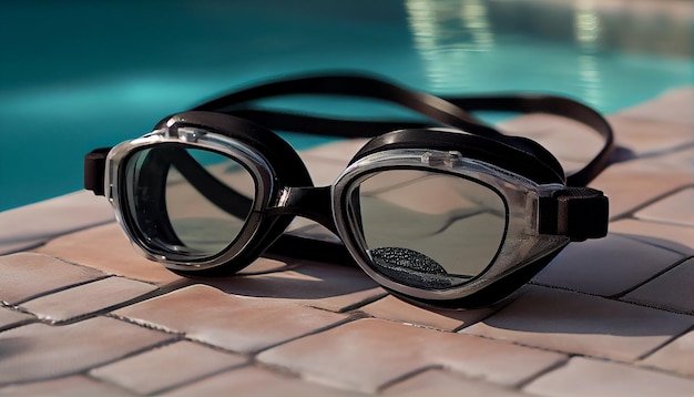Солнцезащитные очки, очки крупным планом, летний спортивный материал из стекла на открытом воздухе, созданный ИИ