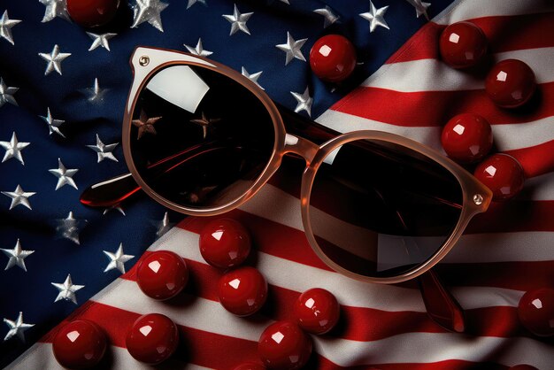 Sunglasses on the national flag A card for the Independence Day of the USA
