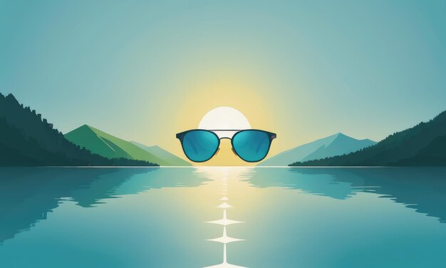 Photo sunglasses reflect sunlight on tranquil water