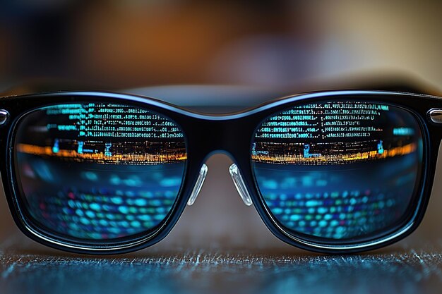 sunglasses reflecting a computer screen with lines of code