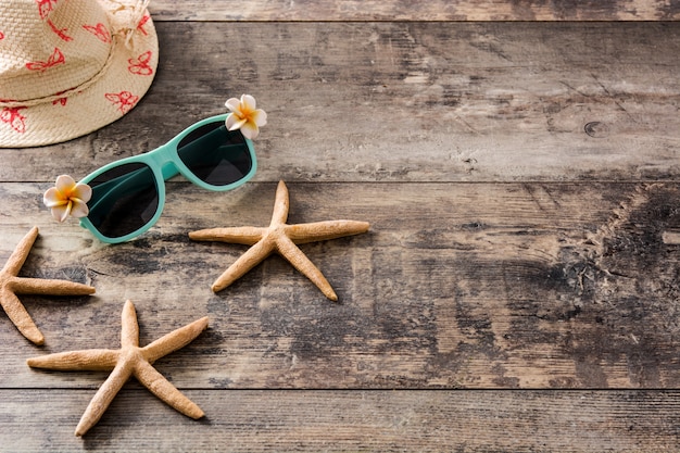 Sunglasses,starfish and summer hat