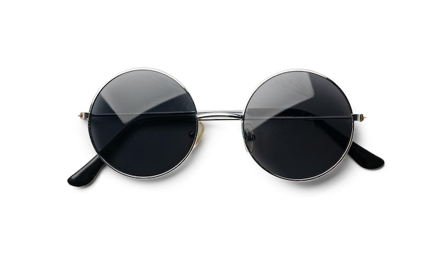 Sunglasses on a white background top view