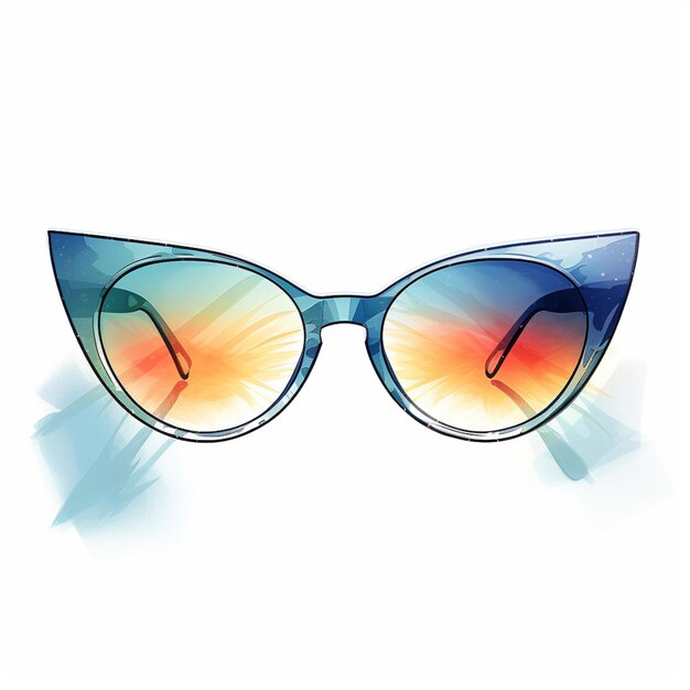 sunglasses with a blue frame and a pink lens on a white background generative ai